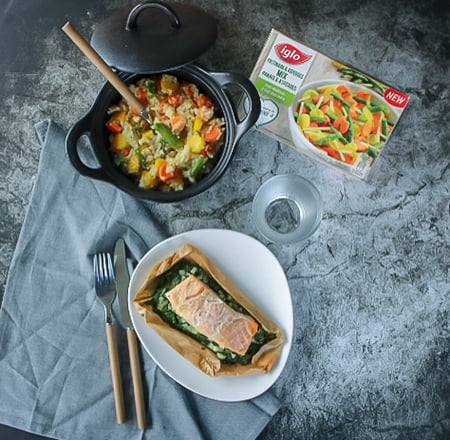 Risotto de légumes et saumon