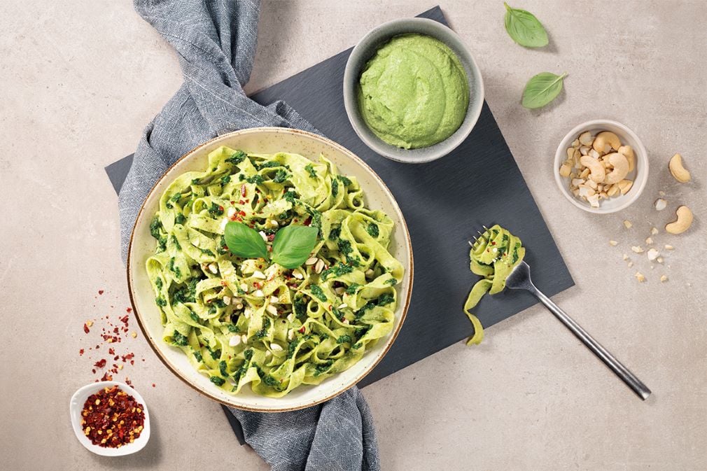 Vegan pasta met spinazie