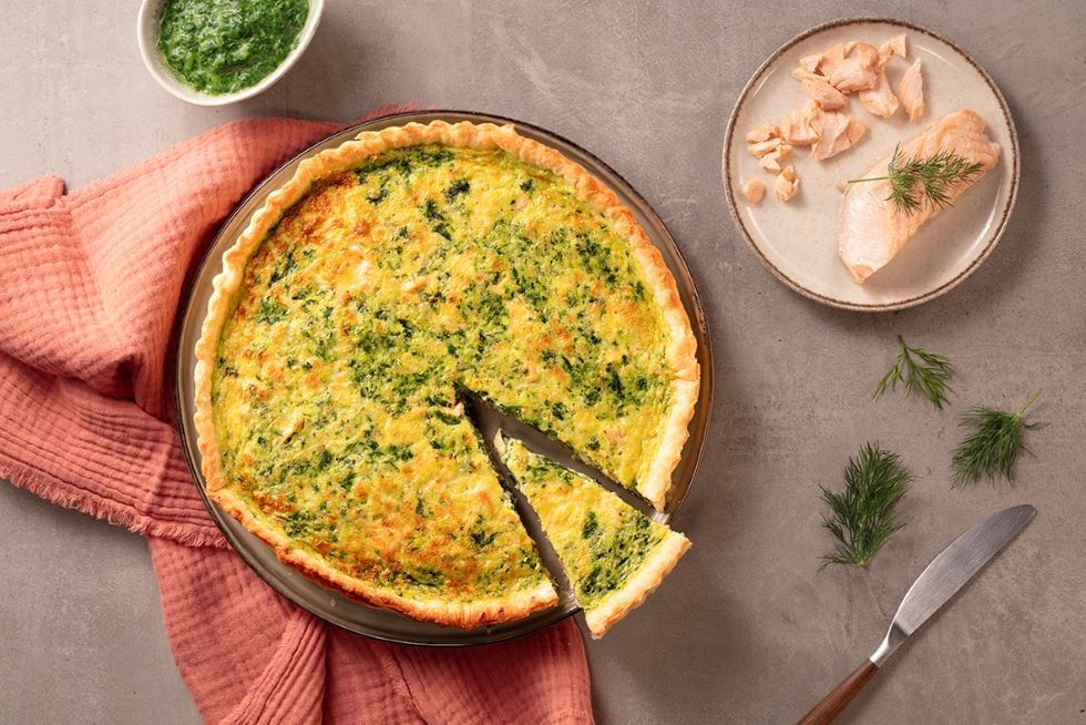 Quiche met zalm en spinazie
