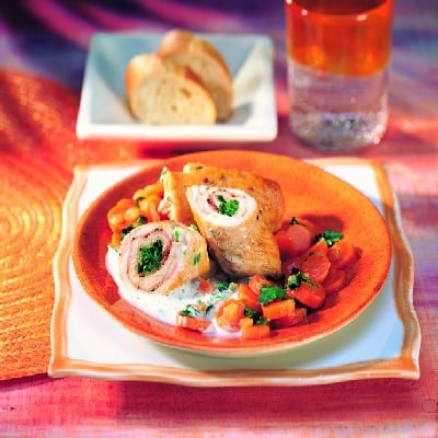 Roulades de dindonneau farcies aux épinards et jambon de Parme